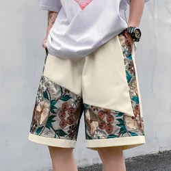 Vintage Embroidered Floral Shorts Men's Summer Casual Five-part Pants Hip-hop Male Bottoms Large Size Sports Short Pants