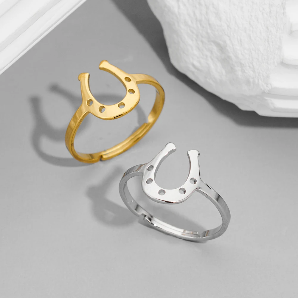 Simple Horse Shoe New In Rings For Women Stainlessness Gold Plated U Shape Geometric Trendy Jewelry Gifts Anillo Ajustable