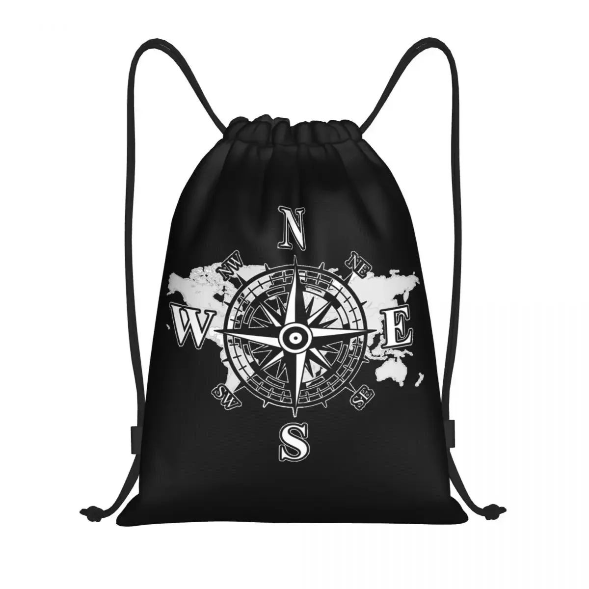 Antique Navigate Adventure Compass Drawstring Bag Men Women Foldable Sports Gym Sackpack Training Backpacks