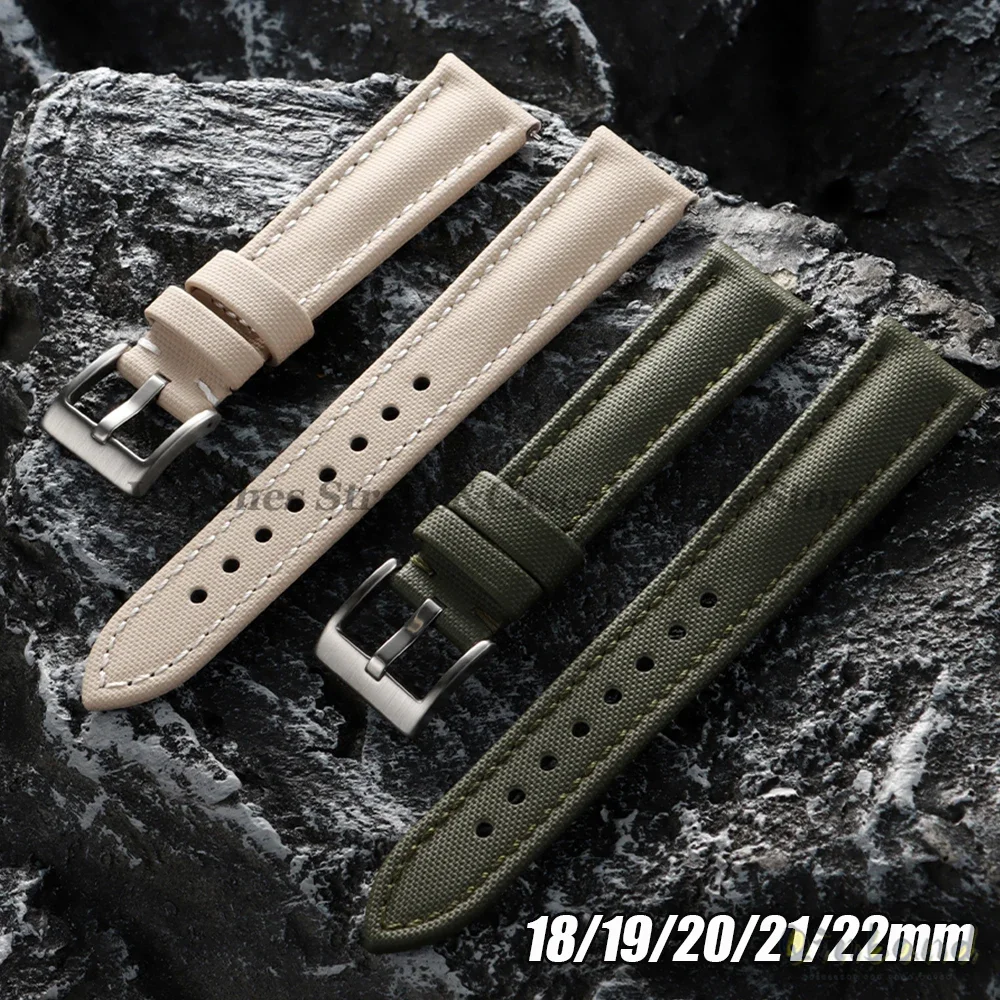Tali Jam Tangan Kain Layar Rilis Cepat 18/19/20/21/22Mm untuk Penyelam Seiko Jahitan Gelang Kulit Nilon Sejuk untuk Jam Tangan Pintar
