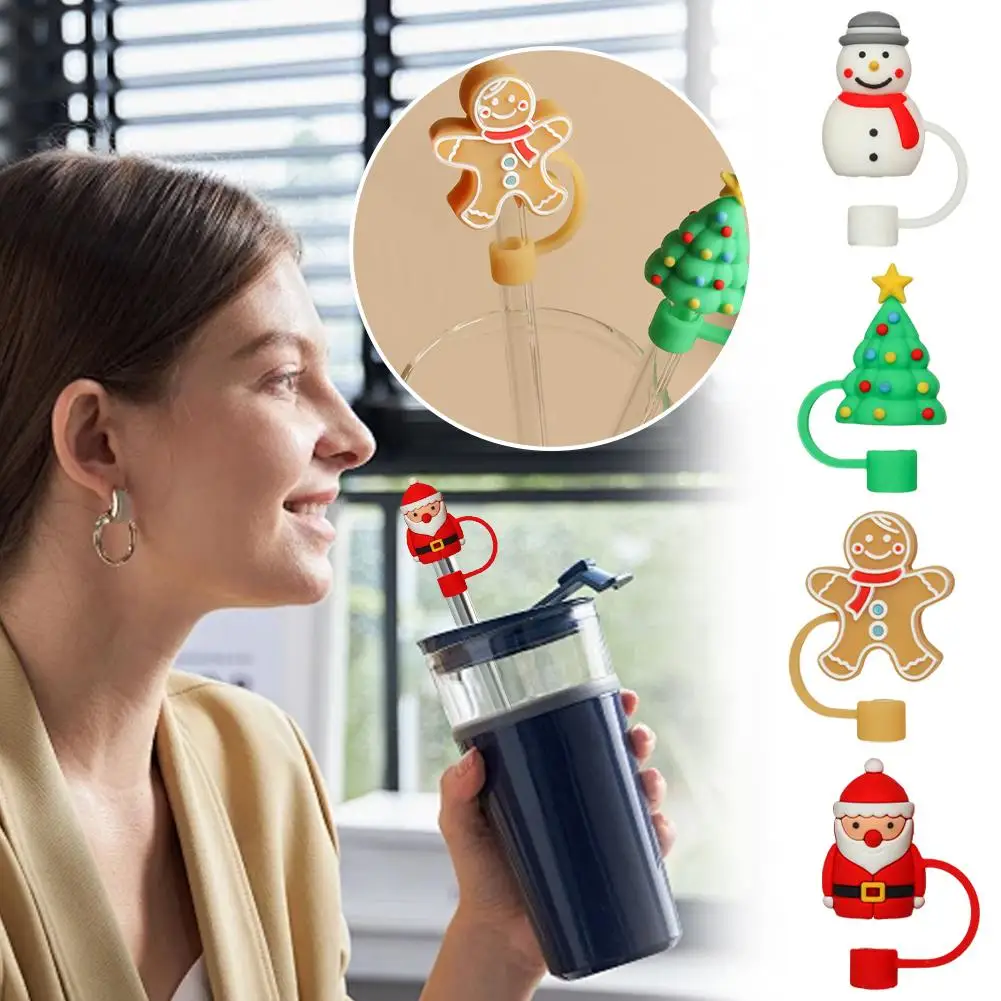 10mm Christmas Straw Cover Cap Dust-proof Reusable Straw Tips Lids For Cup Straw Topper Compatible With 30&40 Oz Tu Y9x4