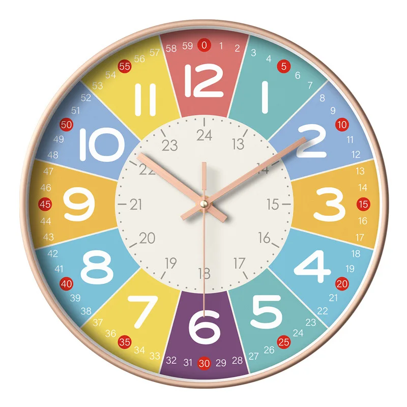 Silent Teaching Time Clock for Kids 8-Inch Kids Room Wall Decor Analog Clock Non Ticking Telling Time Teaching Wall Clock