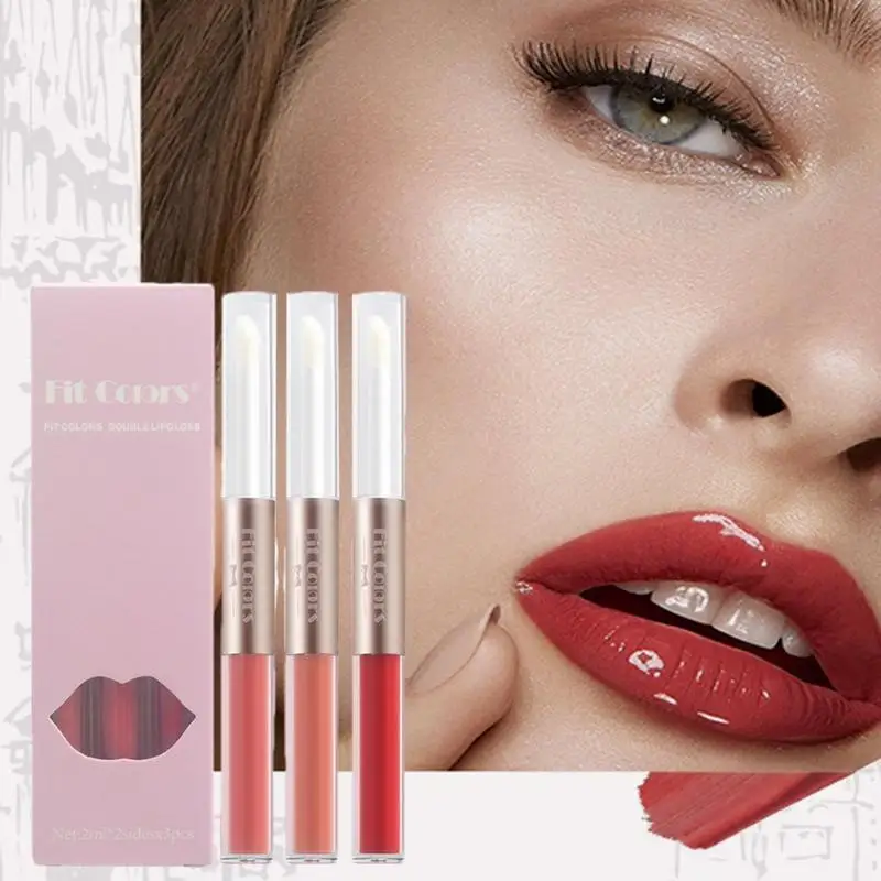 Dubbele Kop Lipgloss Sexy Rode Lip Make-Up Spiegel Water Gloss Lip Glazuur Matte Lippenstift