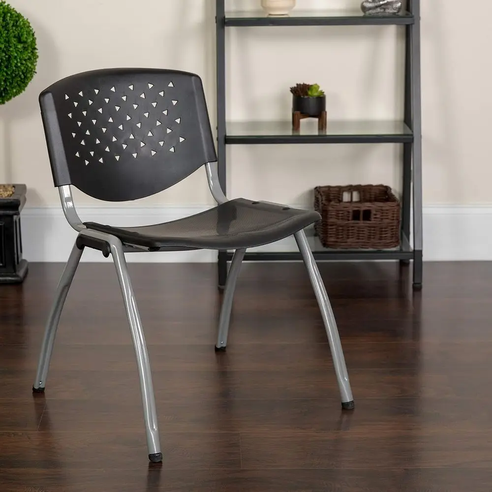 Home and Office Black Plastic Stack Chair with Perforated Back - Get Chair