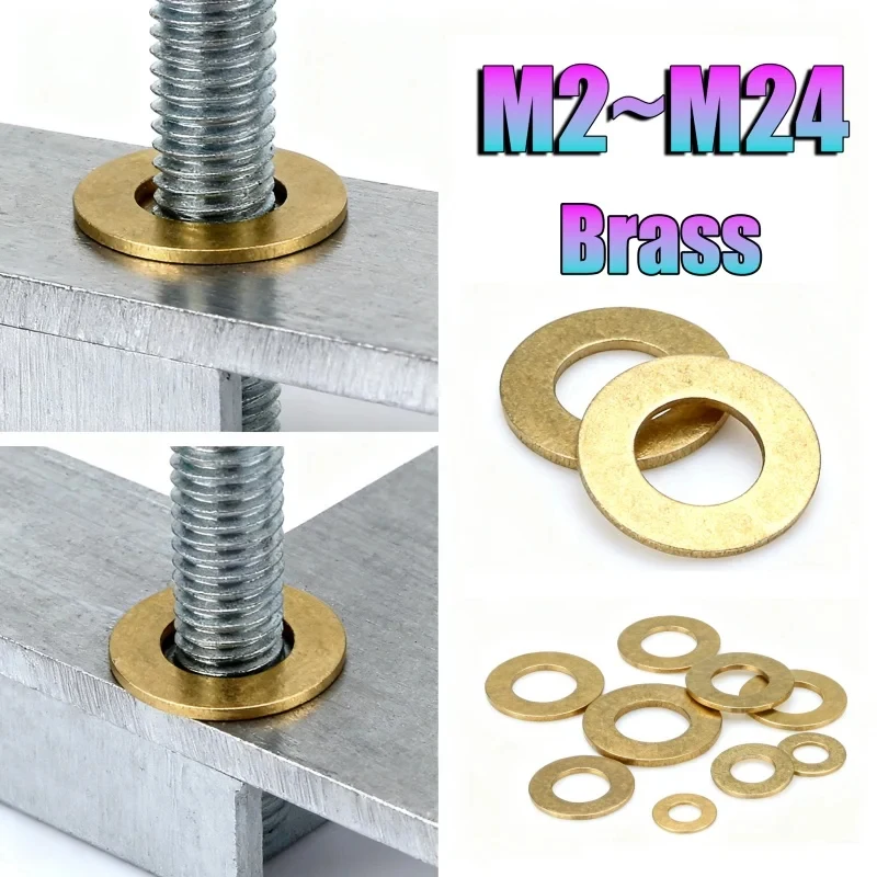 

Brass Flat Washer Kit M2-M24 / Solid Gasket Ring Seal Metal Spacer Fastener for Machinery Electrical & Plumbing