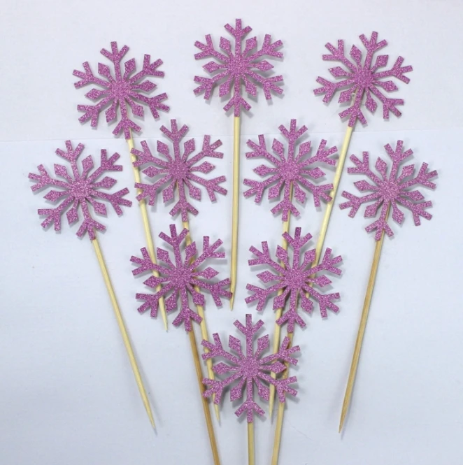 10 Pcs Snowflake Cupcake Toppers Baby Girl Frozen Birthday Party Decoration Kids Christmas Cake Supplies Accessories