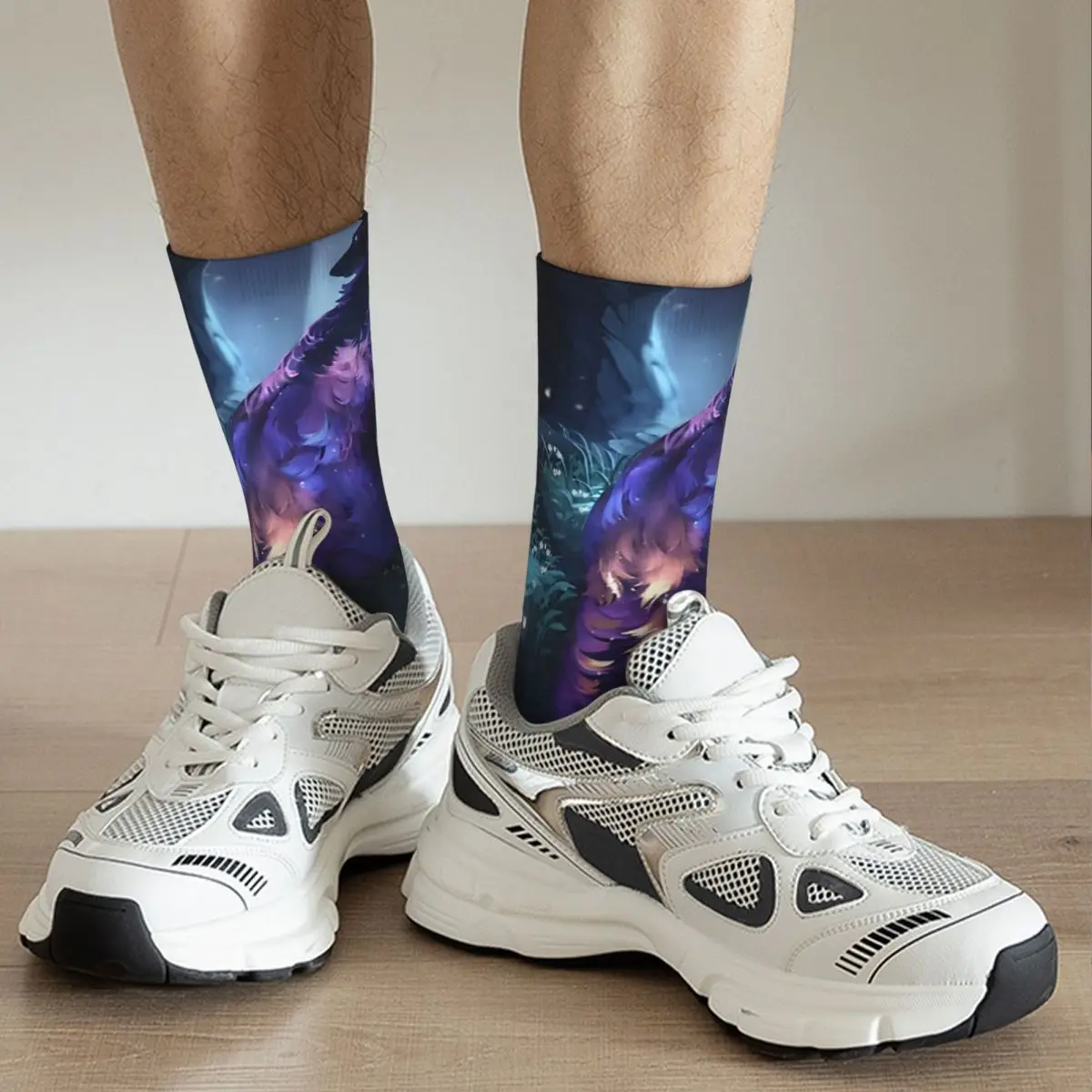 Vintage meias de compressão luminosa masculino, padrão unisex Harajuku impresso, novidade tripulação Sock