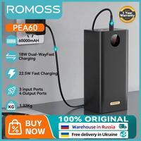 ROMOSS PEA60 Powerful Power Bank 60000mAh 22.5W  QC3.0 SCP 22.5W Fast Charge External Battery For Xiaomi 14 iphone