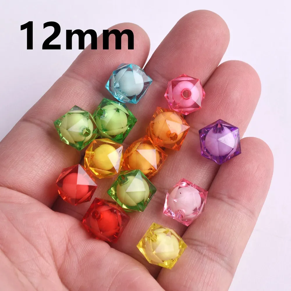 

50pcs 8mm 10mm 12mm Cube Octagon Colorful Acrylic Plastic Loose Beads Wholesale Lot Crafts Findings for DIY Jewelry Making
