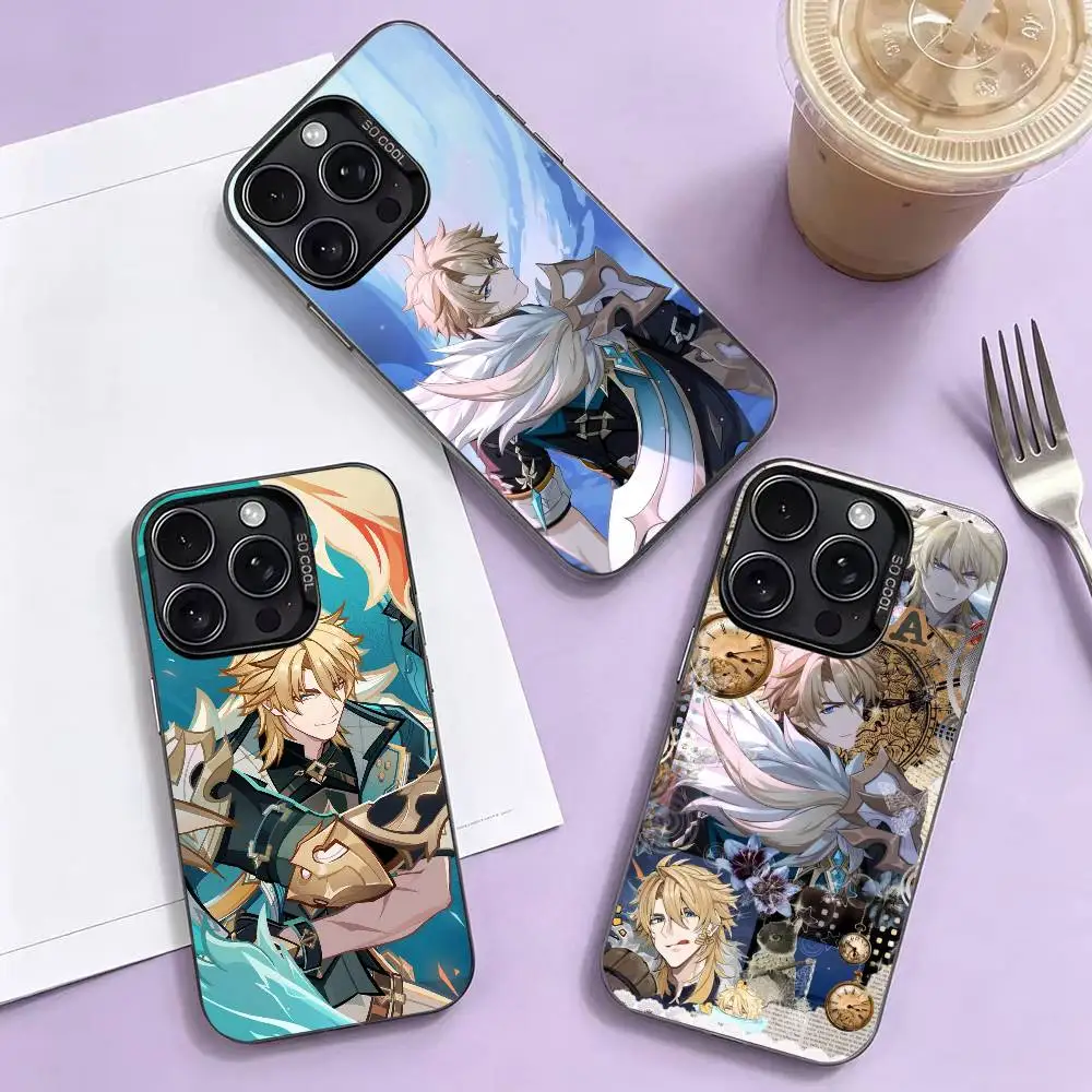 

Cool Knight v-Varka Genshin Phone Case For iPhone 17,16,15,14,13,12,11 Plus,Pro Max,XS,Colorful Silver Black Cover