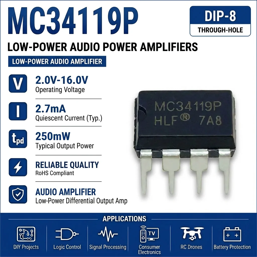 (25 pcs) MC34119P DIP-8 /MC34119DW SOP-8 MC34119 Audio Power Amplifier