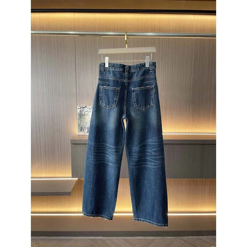 Vertical Cut and Grinding Women Jeans