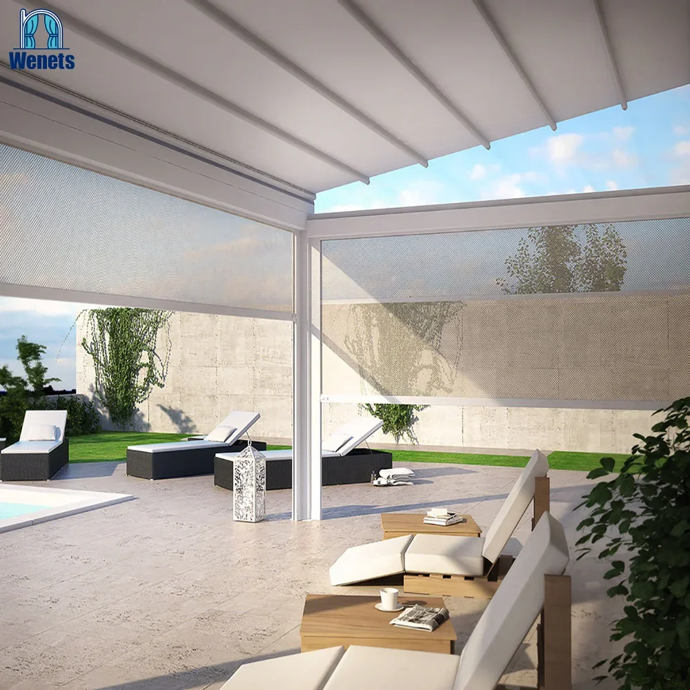 

Outdoor Retractable Roof Awning Motorized Canopy With Side Screens