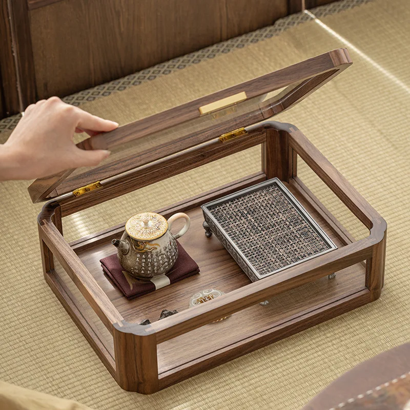 

Office desktop home storage box modern simple multifunctional display box walnut black feeling