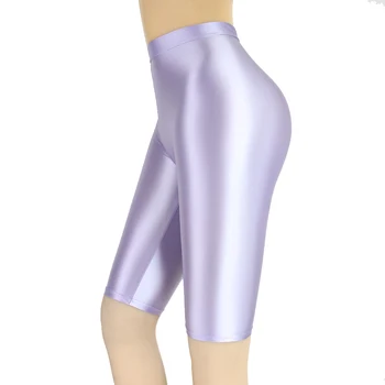 Silky Oily Skinny Sports Shorts para Mulheres, Roupa Interior Brilhante, Calças de Ciclismo, Musculação, Fino, Apertado, Cinco Pontos