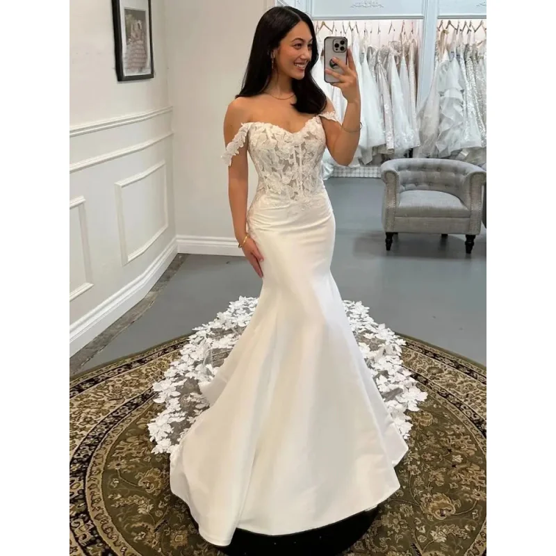 Classic Lace Appliques Wedding Dress for Women Off the Shoulder Mermaid Lacing up Vestido De Casamento Customised