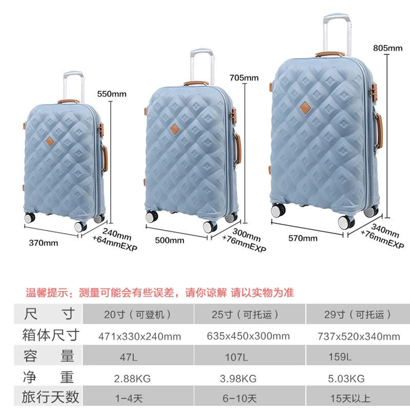 New fashion travel luggage trolley case female carry on high end large capacity British brand suitcase Male 20 " onboard case