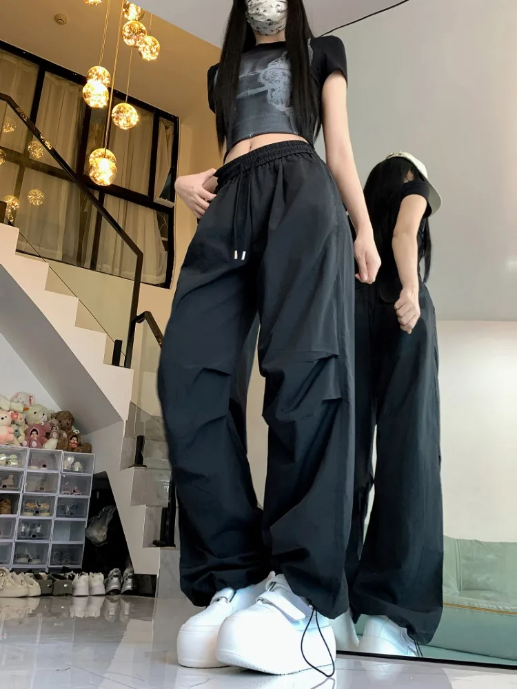 Deeptown Y2k Vintage Streetwear Cargo Pants Women Korean Style Casual Hip Hop Solid High Waist Loose Sweatpants Summer 2024