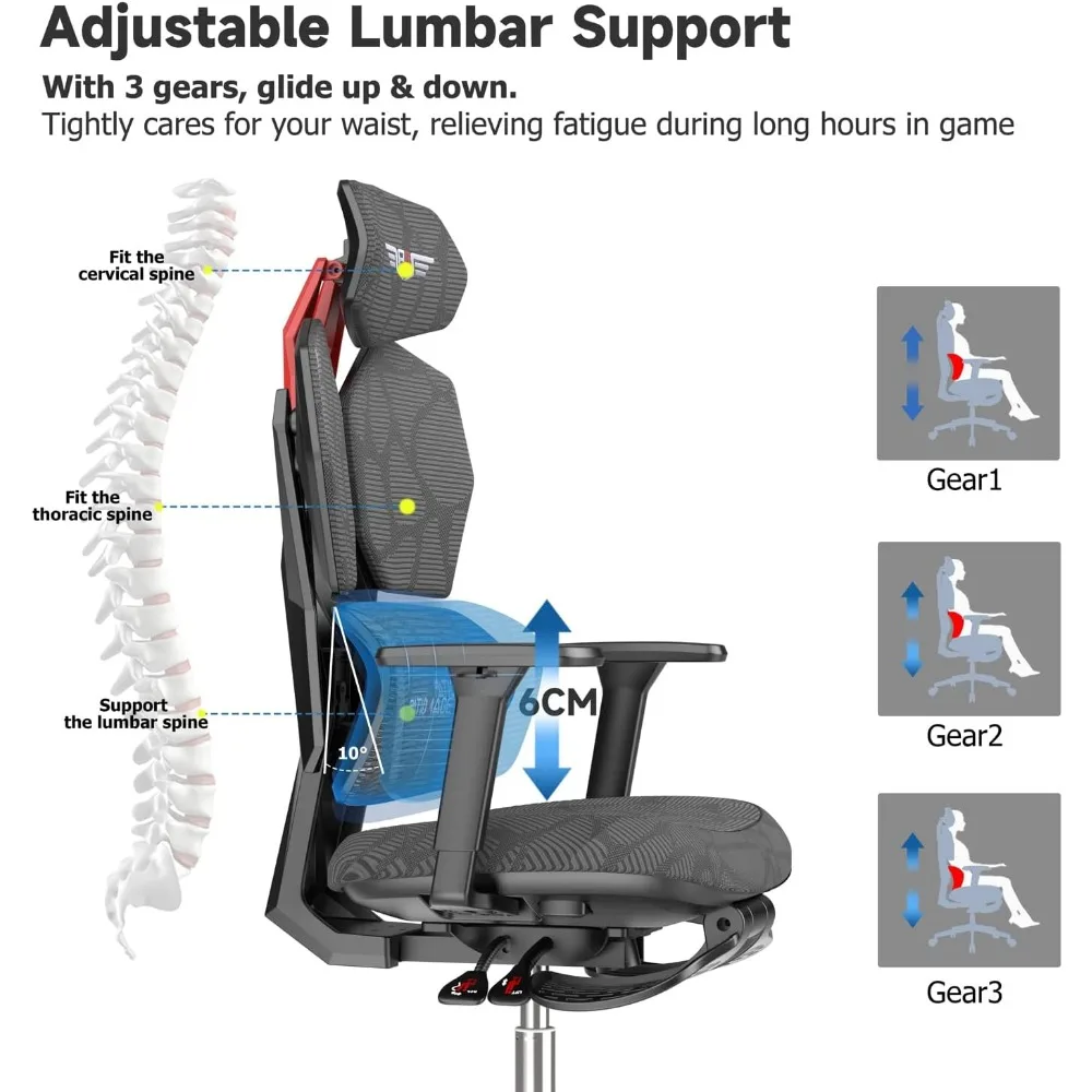 Sedia da gioco ergonomica con poggiapiedi sedia da gioco grande e alta sedia da gioco reclinabile con supporto lombare regolabile e braccioli 3D