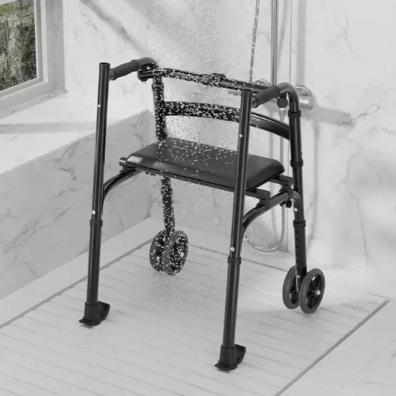 

Подставка для вертикальных ходунков для пожилых людей с сиденьем для пожилых людей, складные ходунки с двойной подлокотниками, оборудование для реабилитации ходьбы, стул с костылем