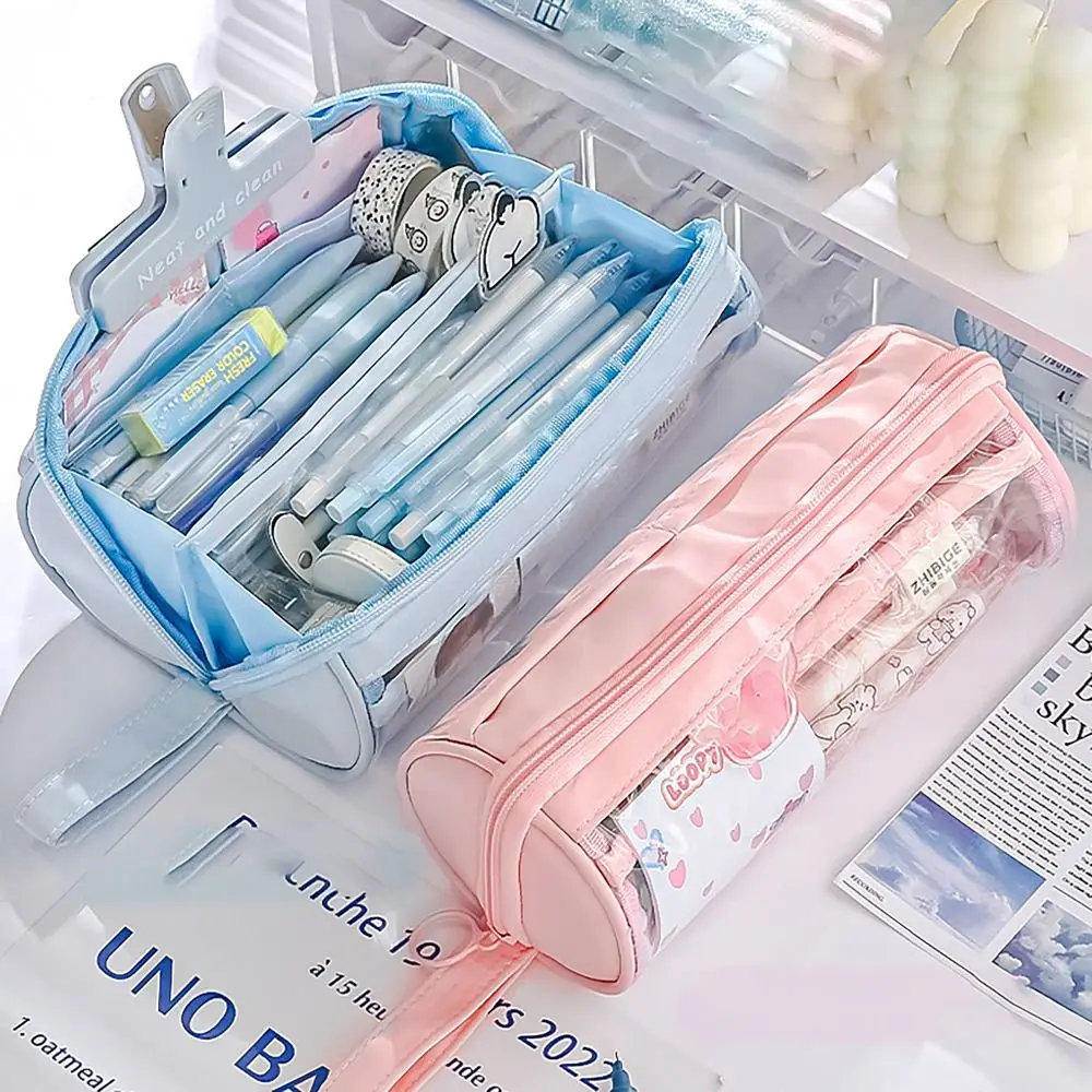 8 LAYERS Pencil Case Transparent Window Round Pen Bag Large Capacity Partition Storage Stationery Storage Pouch Student Gift