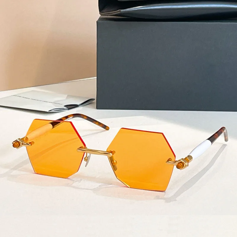 

Maske P53 Alloy Acetate high Quality Rimless Germany Brand Sunglasses Polygon Luxury Designer Brand UV400 Classical with Case