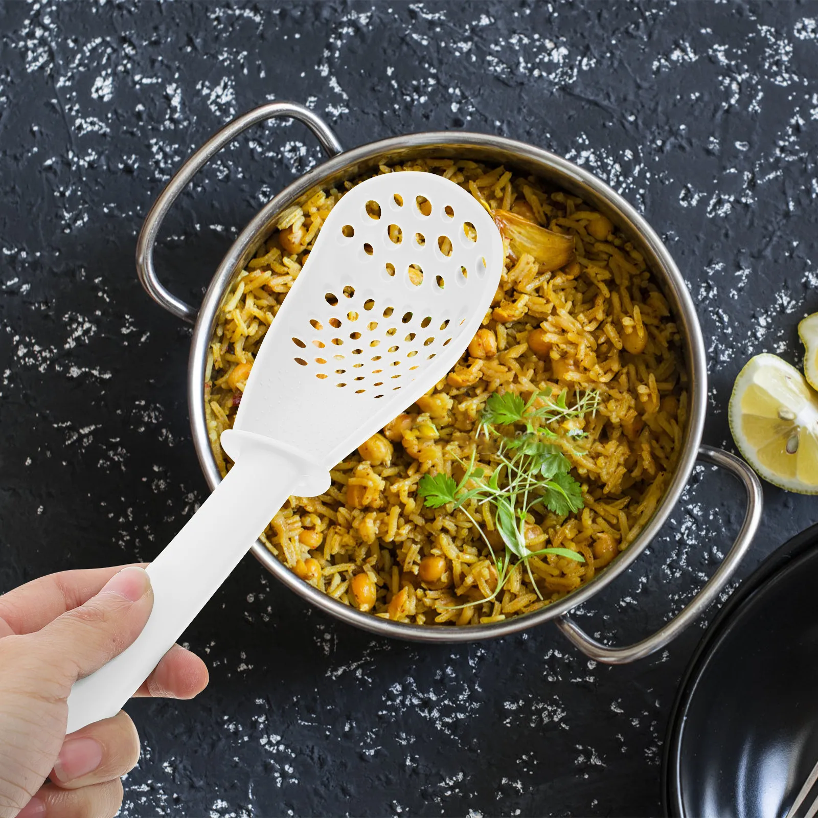 

Multi-Function Cooking Spoon Plastic Grinder Colander Skimmer Scoop Kitchen Utensil Masher Scoop Drain Strainer Tool