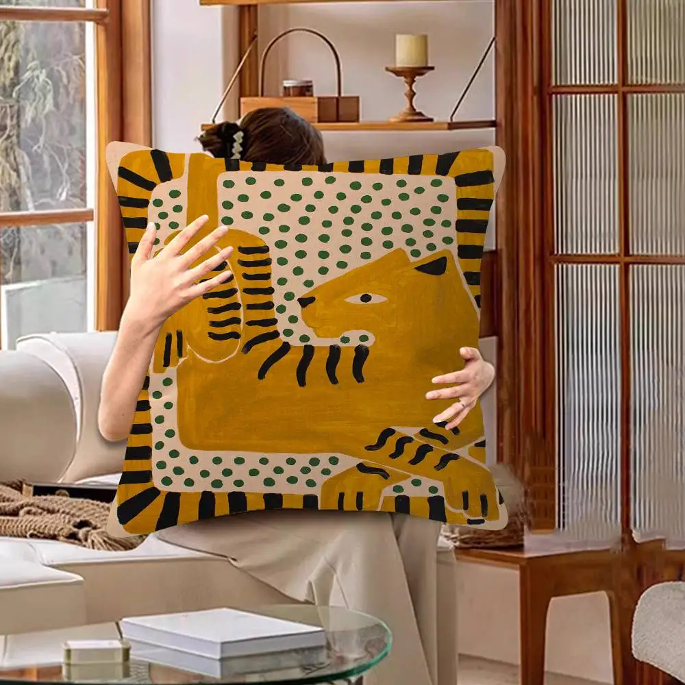 Altes Ägypten, abstrakter, farbenfroher Tiger- und Leoparden-Kissenbezug, Auto-Kissenbezug für Sofa, Auto, Weihnachtsgeschenk, 40 x 40 cm, 45 x 45 cm – Detail 4