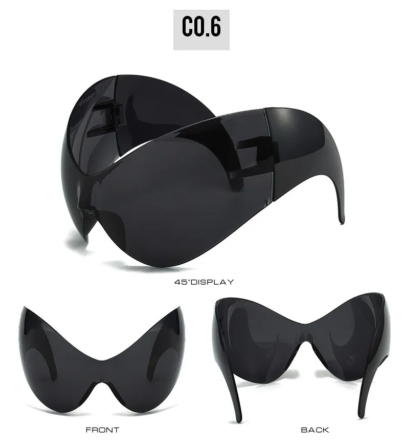 Übergroße y2k Punk Sport Sonnenbrille Frauen Männer Luxusmarke Steampunk einteilige Sonnenbrille für Dame wind dichte Brille uv400 – Detail 12