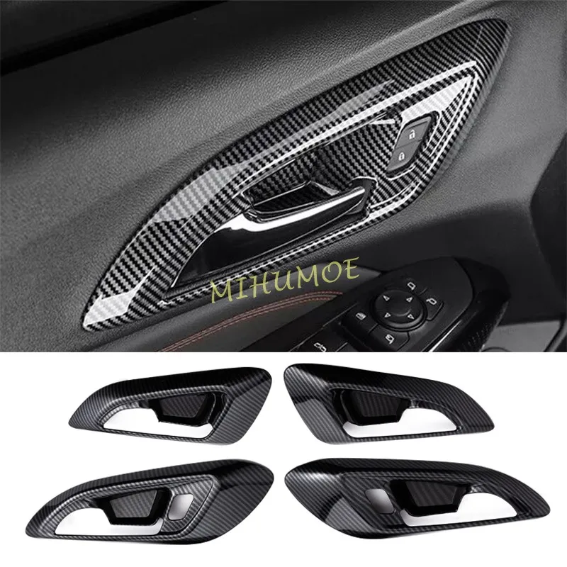 

4 шт., внутренняя дверная ручка автомобиля, чаша, панель, накладки для 2024 2025 Chevrolet Trax, углеродное волокно, ABS, автоматические внутренние дверные ручки LHD