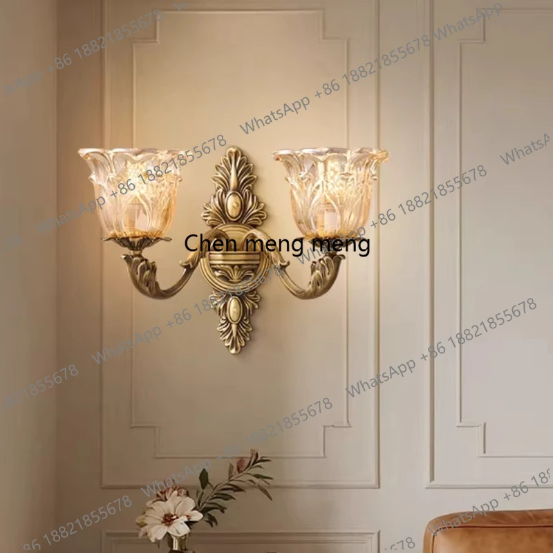 American Middle Age, French Vintage, Living Room Background Wall, Bronze Study Staircase Wall Lamp