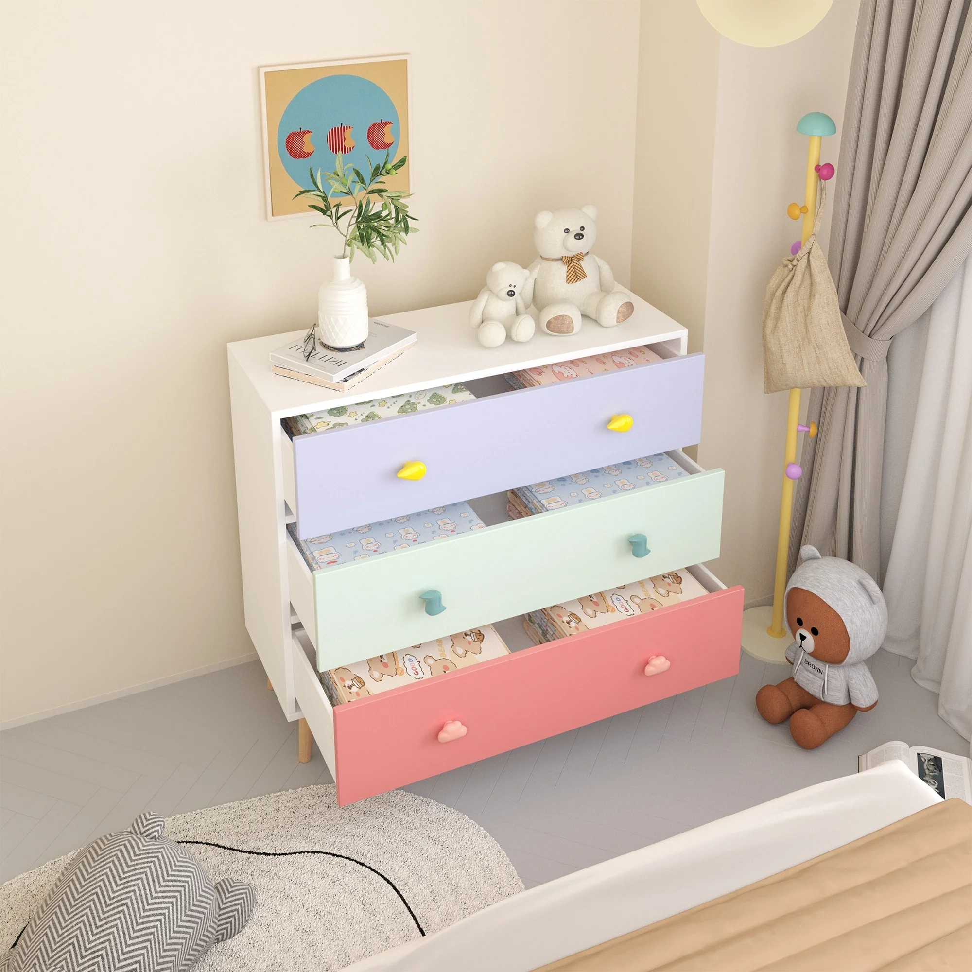 Kids 3 Drawer Dresser, Wooden - Baby Nursery Drawers ulasan dan harga