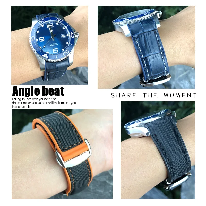 19mm 20mm 21mm 22mm Cowhide Silicone Rubber Nylon Watchband Fit for Longines HUAWEI GT2 Samsung MIDO Seiko SKX Sport Watch Strap view 4