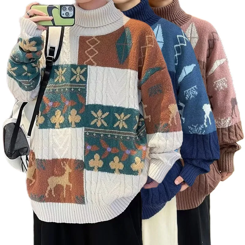 

Европейский размер, большой мужской вязаный свитер с высоким воротом, новинка, пуловер на Рождество, Хэллоуин, мужской зимний модный пуловер