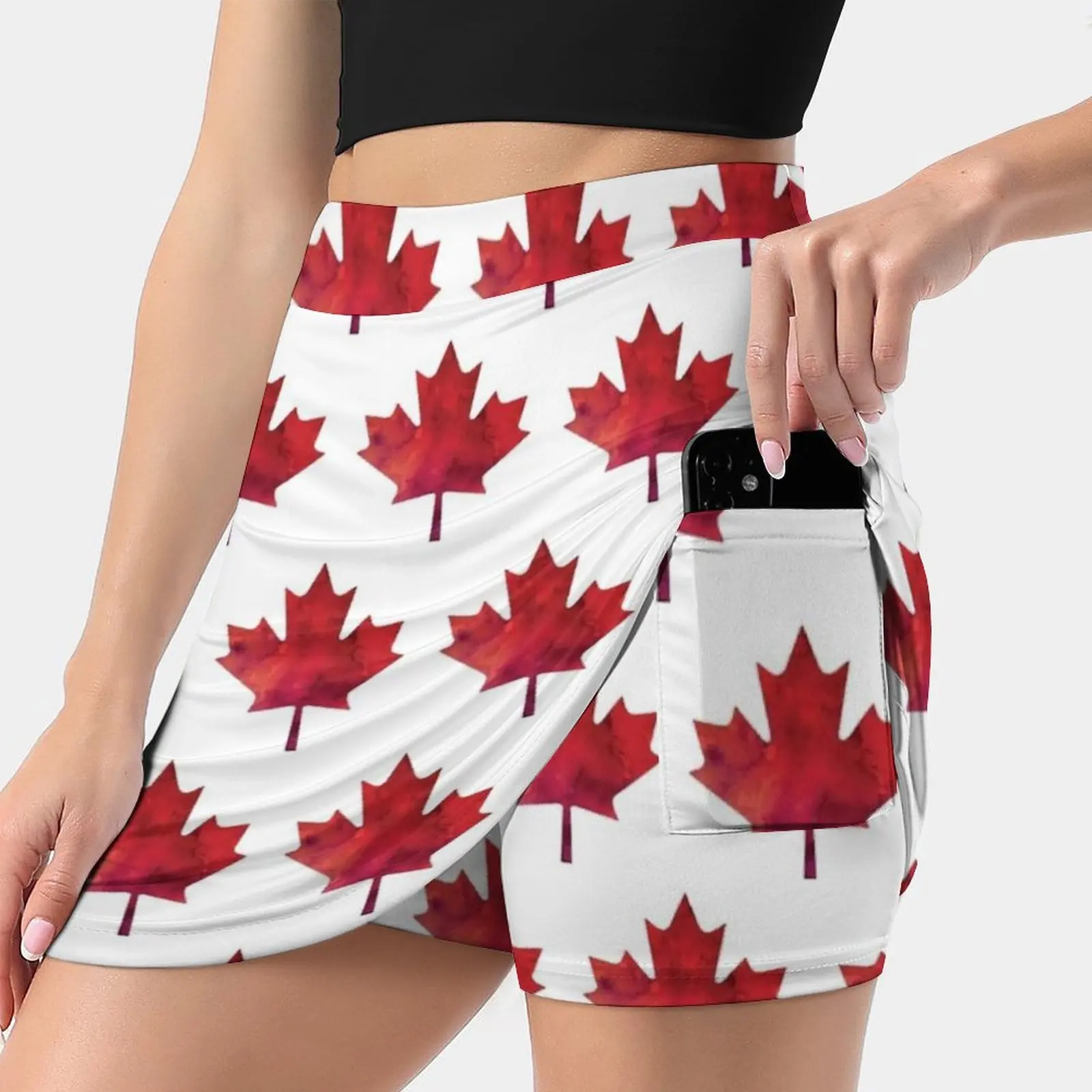 

Canada Day Watercolour Maple Leaf Pattern Women's skirt Sport Skort Skirt With Pocket Fashion Korean Style Skirt 4Xl Skirts