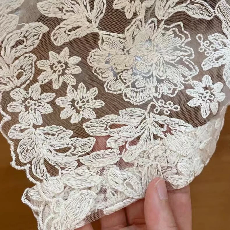 Custom Size Palace-style Lace Embroidered Half-curtain/door Curtain; Creamy Sheer Curtain; Light-filtering Bay Window Curtain.
