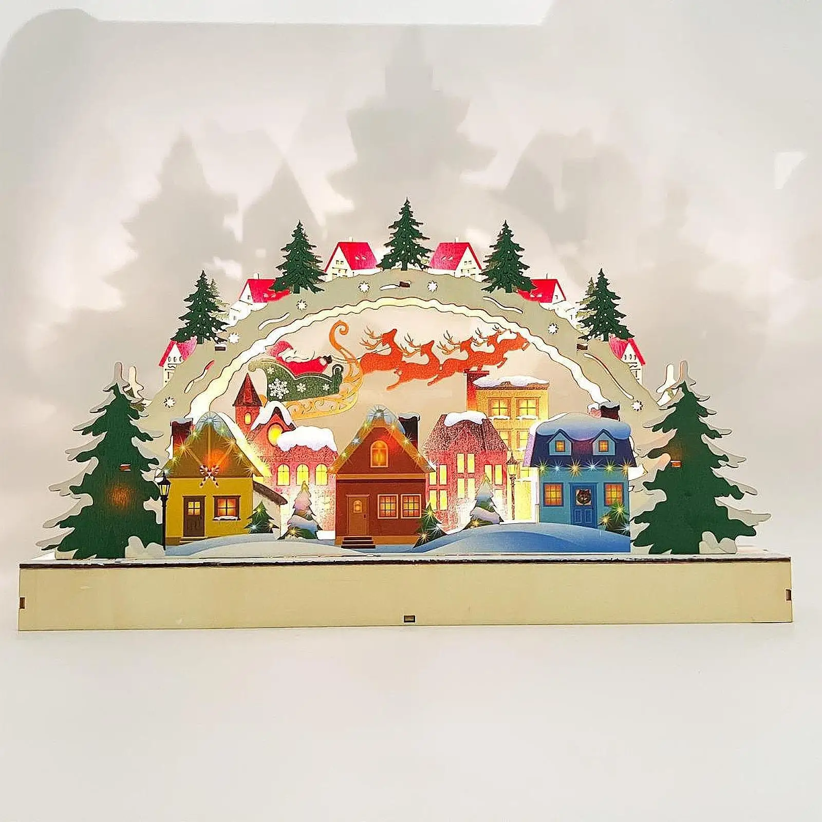 Wooden Christmas Decoration Illuminated Gifts Figurine Wooden Festive Scenes