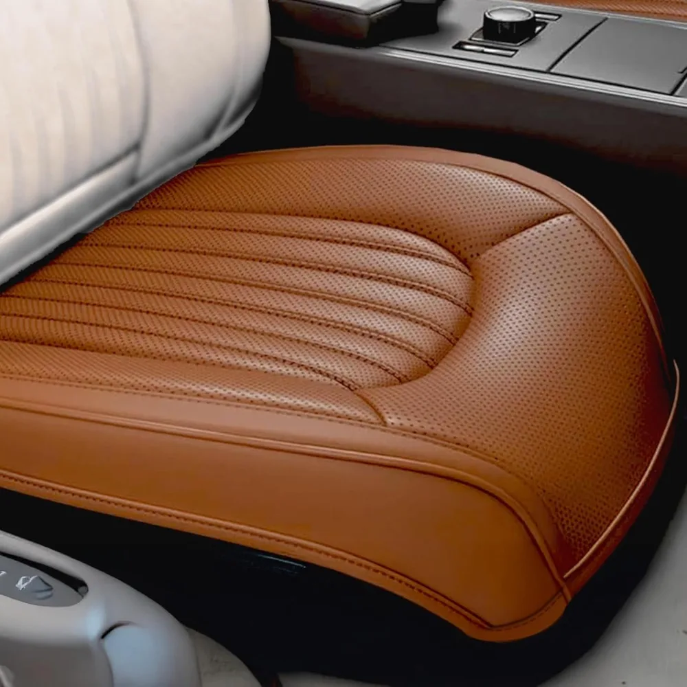 Pair of Waterproof Nappa Leather Front Seat Cushion Covers with Anti-Slip and Wrap-Around Design for Cars
