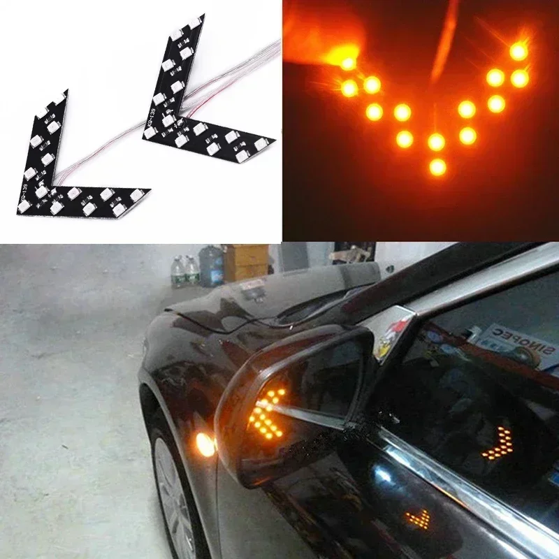 

14 LED Lamp Panel Rear View Car Arrow Light Indicator Yellow DC12V 5.5*4cm Brake Truck Motorcycle Turn 2pcs