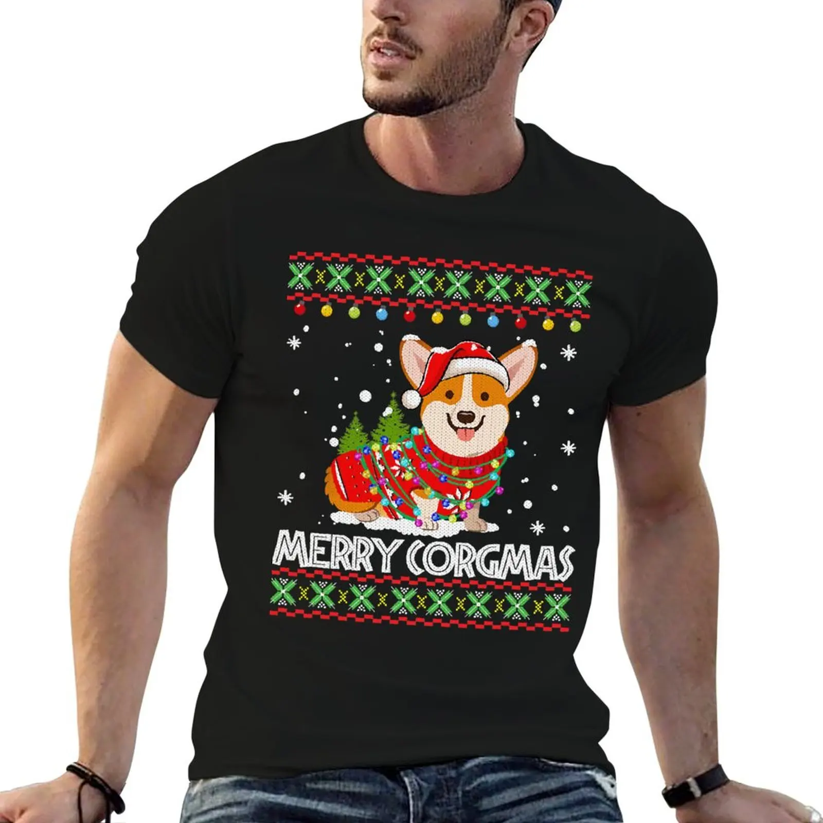 

Corgi Dog Merry Corgmas Santa Corgi Ugly Christmas Sweater T-Shirt man t shirts for men man t shirt cotton high quality T-Shirt