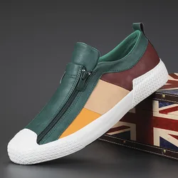 Men Side Zipper Leather Shoes Breathable Flat Casual Shoes Korean Versatile Board Shoes Fashion Sneakers Hombre Zapatos Tenis 46