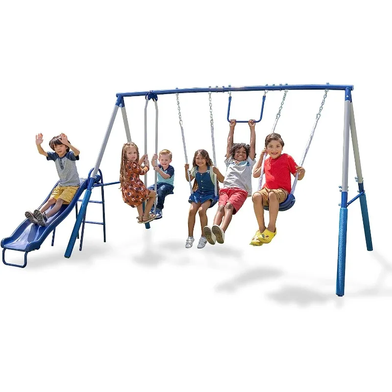 Sportspower Arcadia Swing Set - Outdoor Heavy-Duty Metal Playset for Kids with Slide