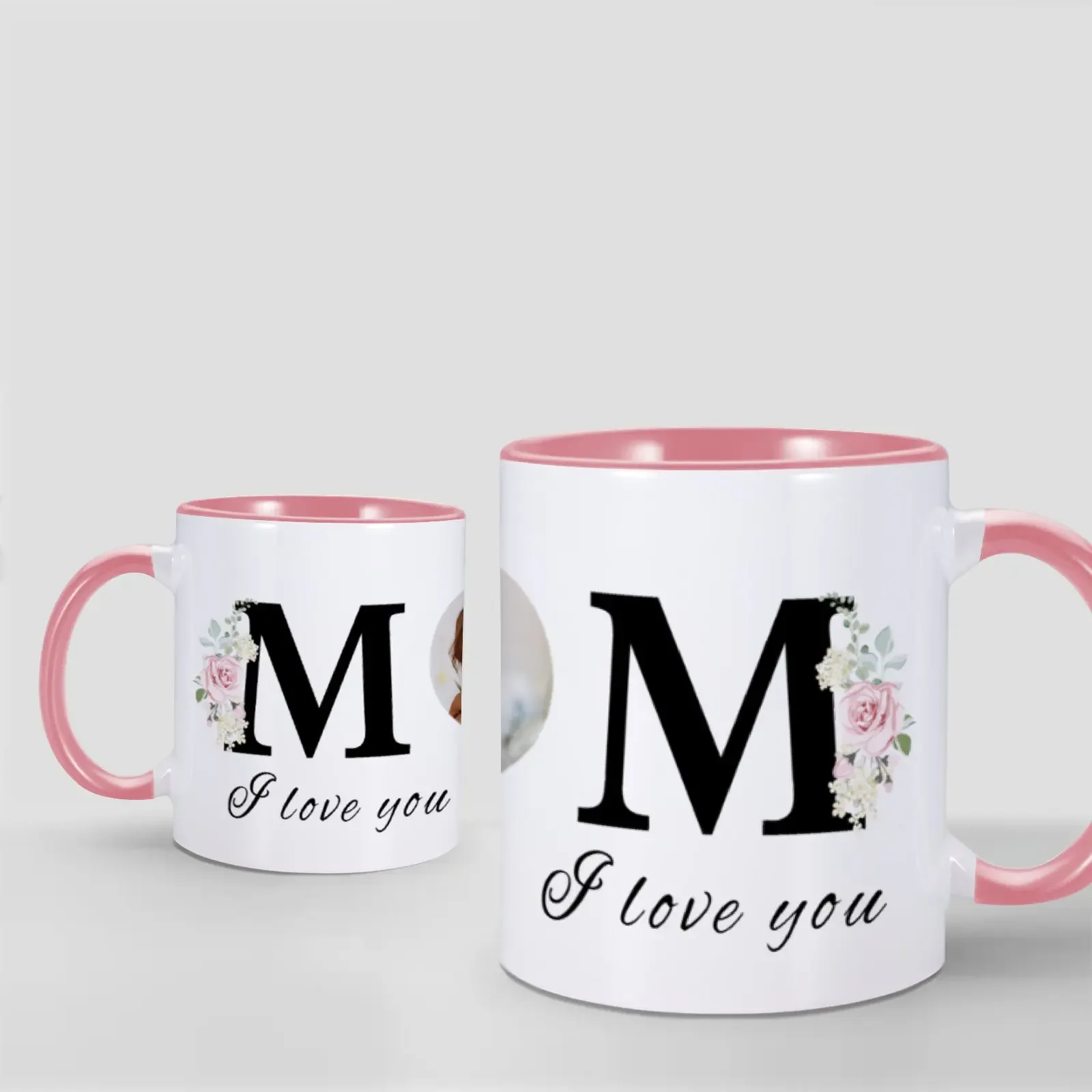 Custom Mom Heart Photo Mug Mother's Day Personalized Gifts Home Office Coffee Cup Floral Mugs for Mama Grandma from Son Daughter