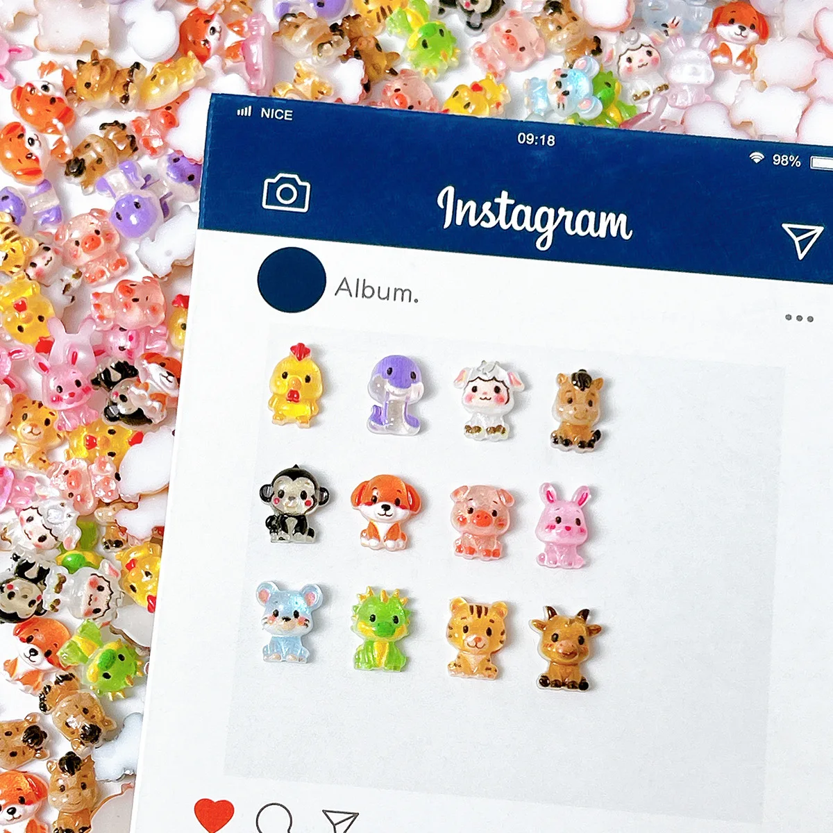 100pcs 12 animal zodiac signs Nail Accessories Cute Resin Wearing Armor Accessories Cream Gel DIY Accessories