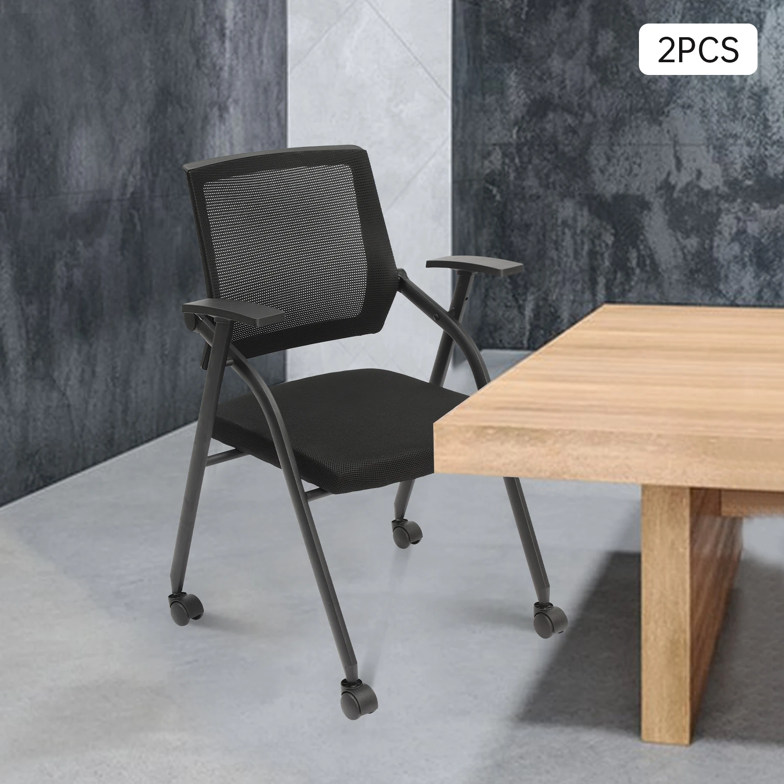 2 Pack Conference Room Chairs, Stackable & Ergonomic Foldable Chair with Armrest - Mesh Bouncing Back for Office Meetings