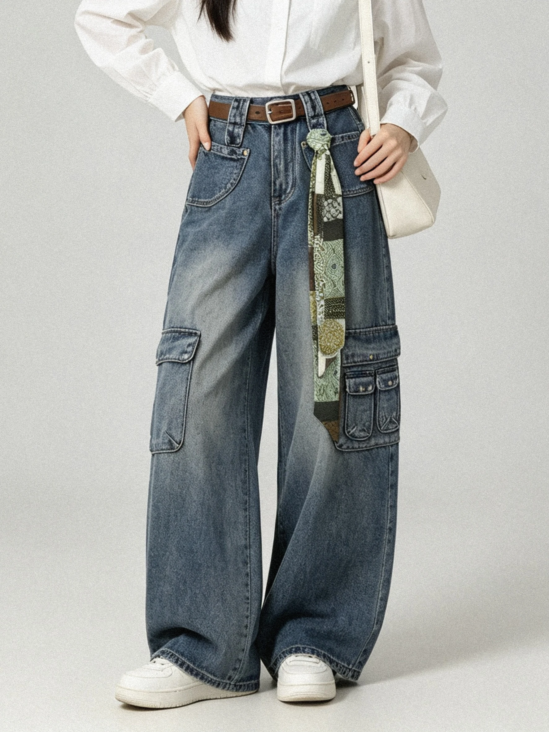 Retro American Washed Denim Workwear Wide Leg Pants Loose Slim High Street Casual Long Trousers Dragging Pants Autumn 2026