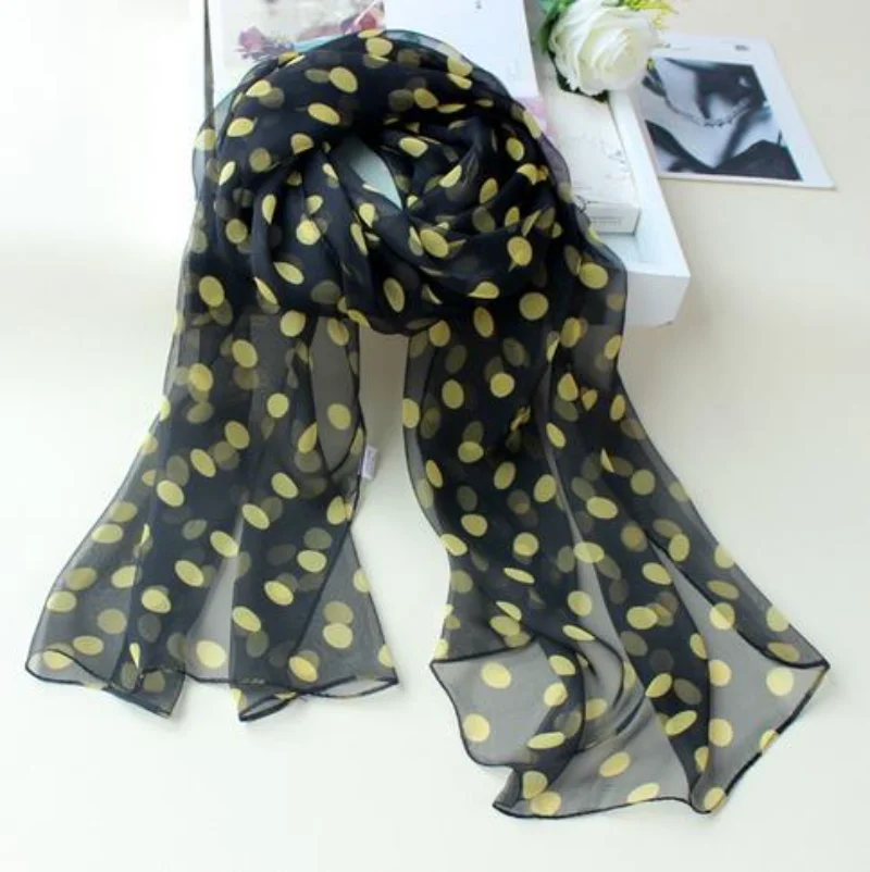 Spring and Autumn Georgette Polka Dot Scarves Bright Red Scarves Dot Scarves Women\'s Thin Chiffon Long Scarves Sunscreen Shawls