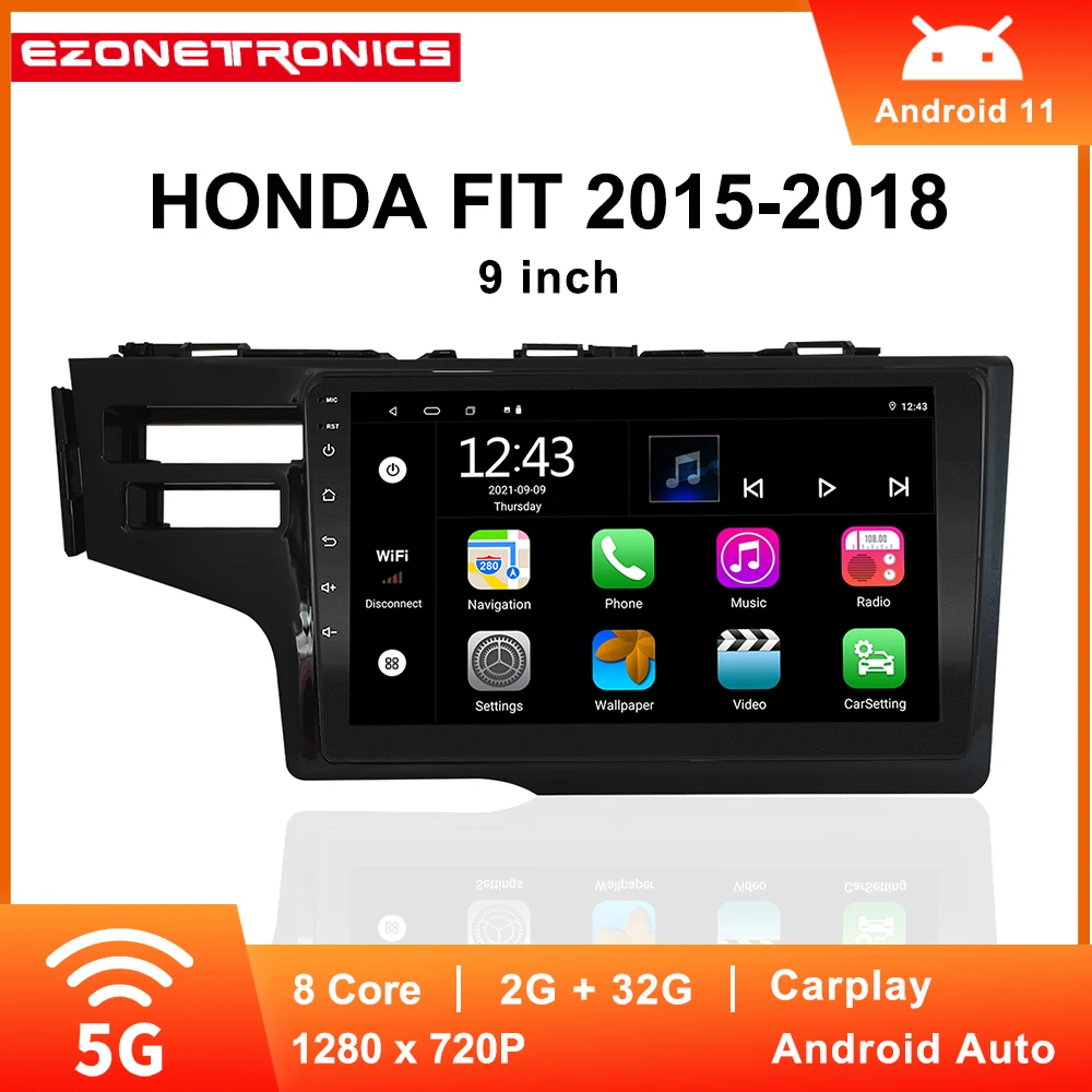 Android 11 Android Car Stereo 9 inch For Honda Fit 2015-2018 Capacitive Touch Screen GPS Navigation Bluetooth USB Player Flash