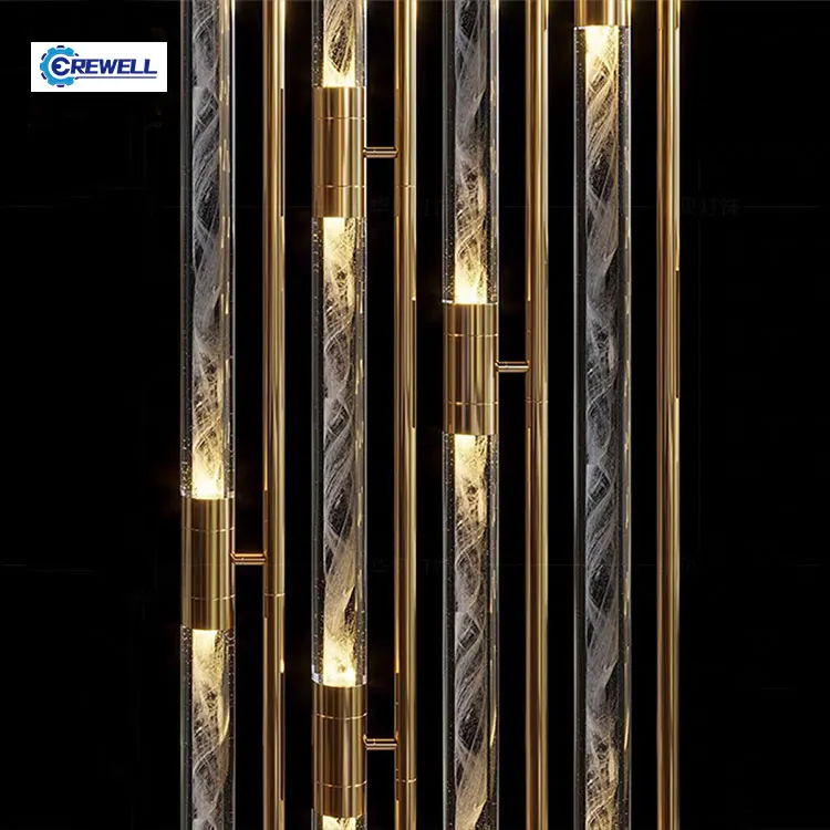 AIROW Gold Frame Illuminated Vertical Strip Stainless Steel Hotel Partition