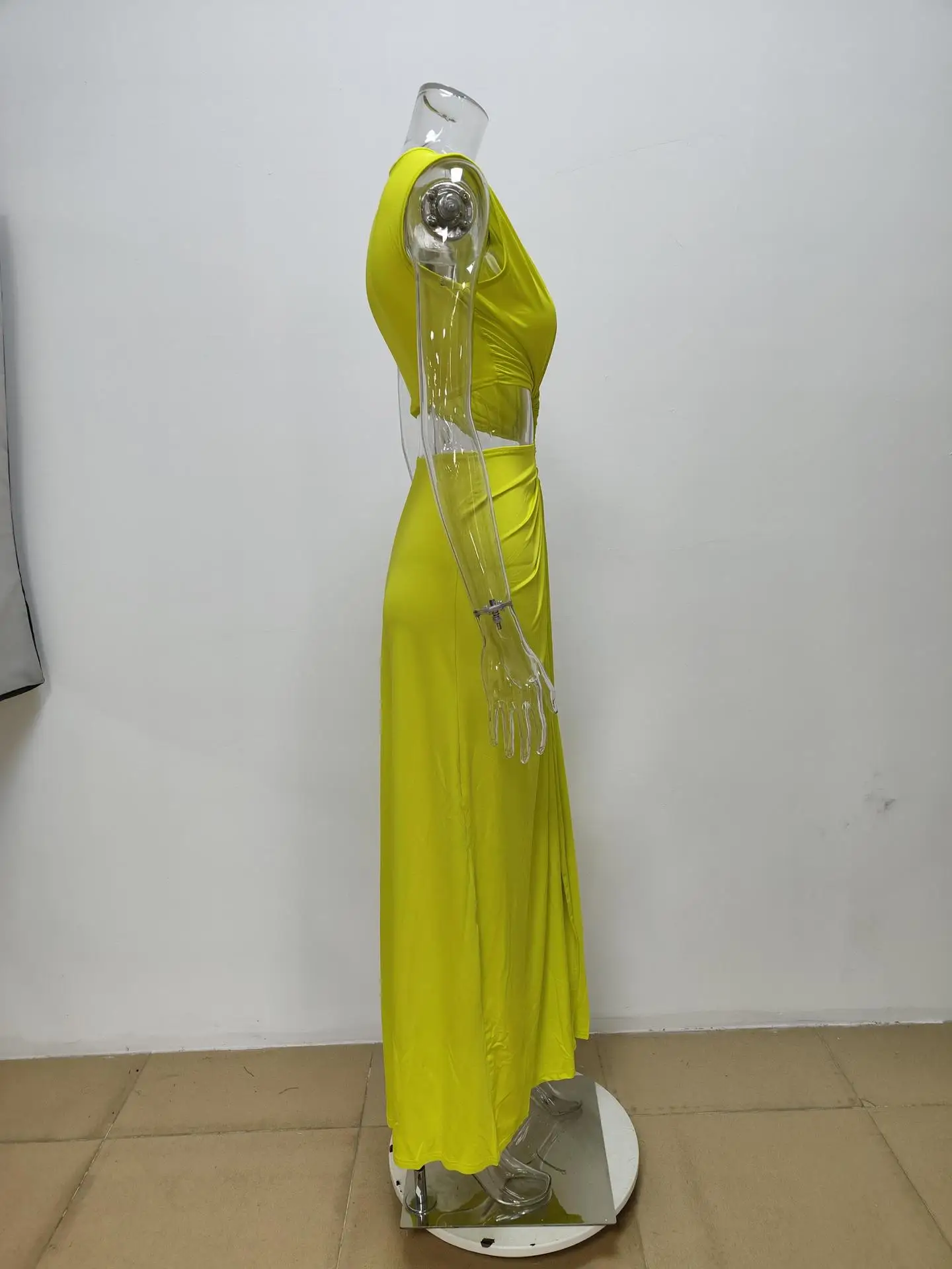 Neue Sommer Elegante Frauen Sexy Tiefem V Cut Out Schlitz Maxi Kleid Mode Lässig Ärmellose Taille Aushöhlen Outfits Dame Langes Kleid – Detail 3